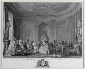 Forsamlingen på konserten, gravert av Francois Nicolas Barthelemy Dequevauviller (1745-1807)